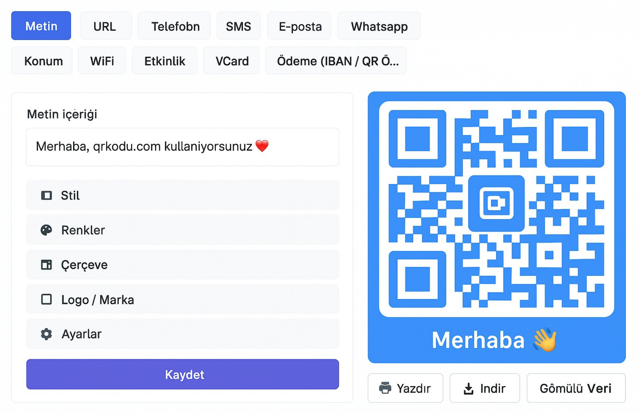 Uygulama kontrol paneli ekran görüntüsü