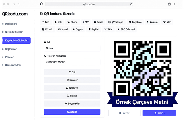 QR kod oluşturucu sayfası ekran görüntüsü